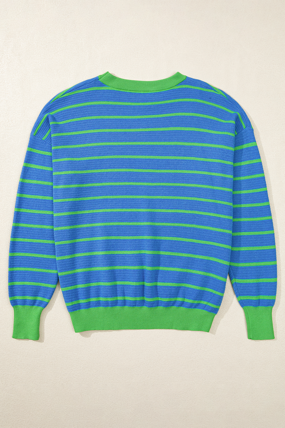 Threaded Pear Briar Stripe Trimmed Round Neck Loose Sweater