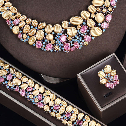 Luxurious Exaggerated Bridal Jewelry Set | Bold Statement Necklace & Earring Wedding Suite | Fashionable High-Impact Crystal Jewelry for Brides | Grand Gala Jewelry Set