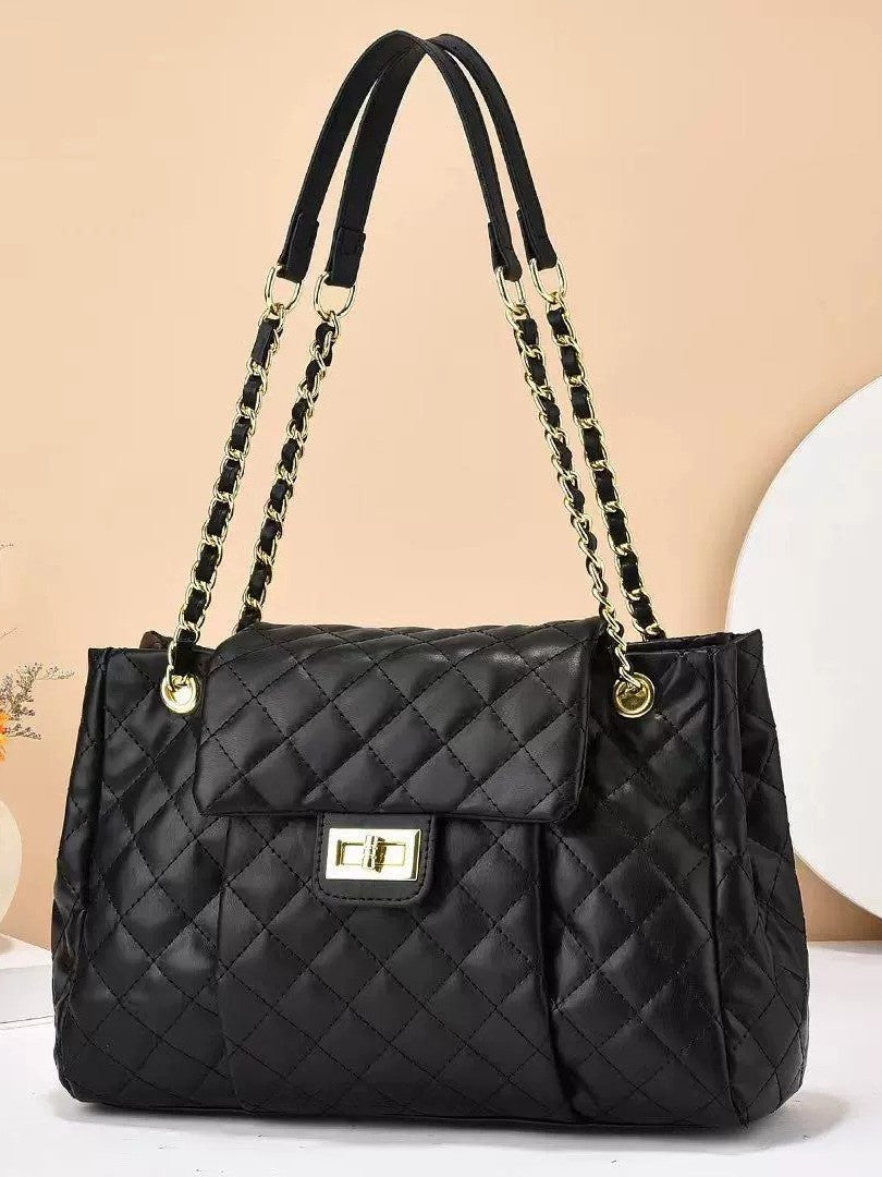 Women’s Quilted Rhombus Chain Shoulder Bag | Large Capacity Embroidery Thread Messenger Bag | Elegant Solid Color Crossbody Tote | Designer Style Diamond Lattice Chain Bag | 2026 Luxury Work & Travel Handbag