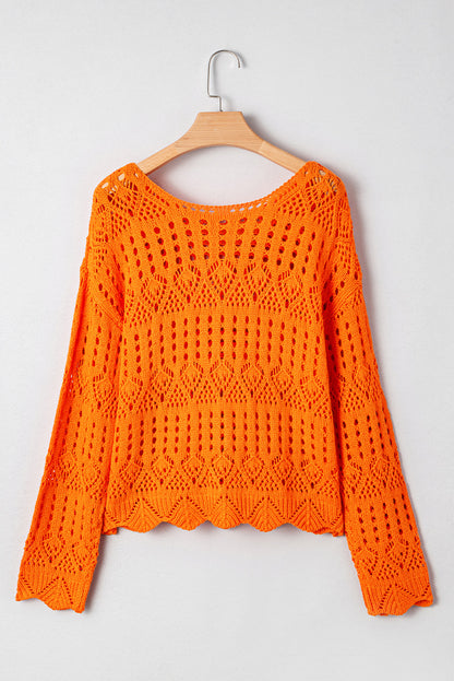 Threaded Pear Emerson Crochet Scallop Edge Sweater