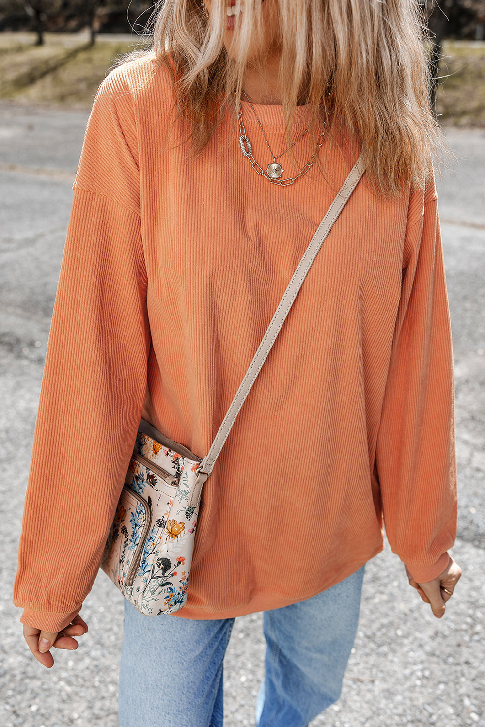 Threaded Pear Kamryn Ribbed Corduroy Oversized Sweatshirt