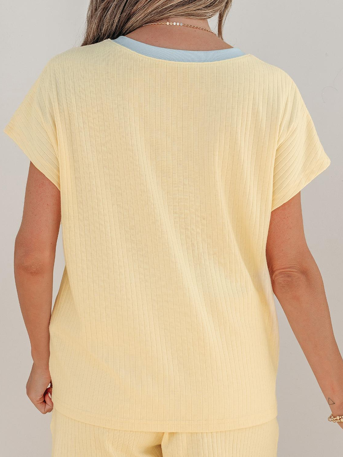 Women's Ribbed Color-Block Trim 2-Piece Loungewear Set
