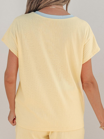 Women's Ribbed Color-Block Trim 2-Piece Loungewear Set