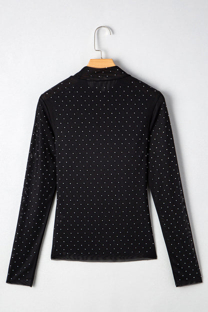 Threaded Pear Anastasia Rhinestone Embellished Mesh Long Sleeve Top