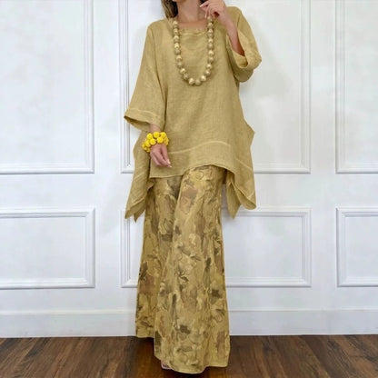 Cotton-Linen Irregular Hem Drop-Shoulder Top & Wide-Leg Pants Set | 3 Colors