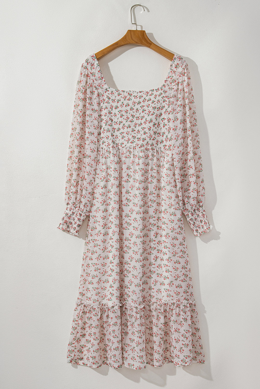 Threaded Pear Delaney Ruffled Hem Square Neck Midi Dress