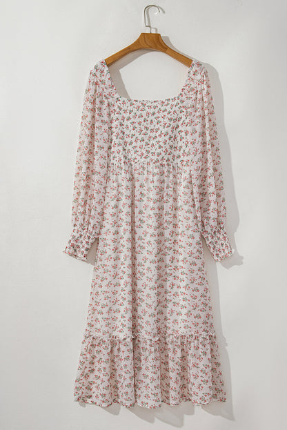 Threaded Pear Delaney Ruffled Hem Square Neck Midi Dress