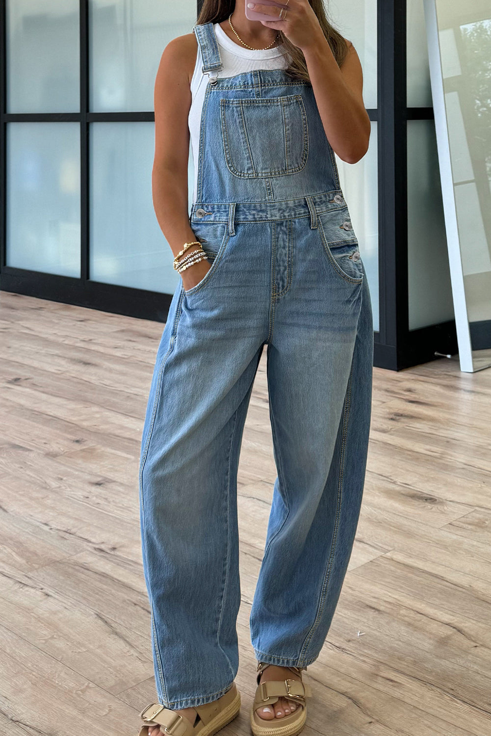 Threaded Pear Brooklyn adjustable Buckle Barrel Overalls