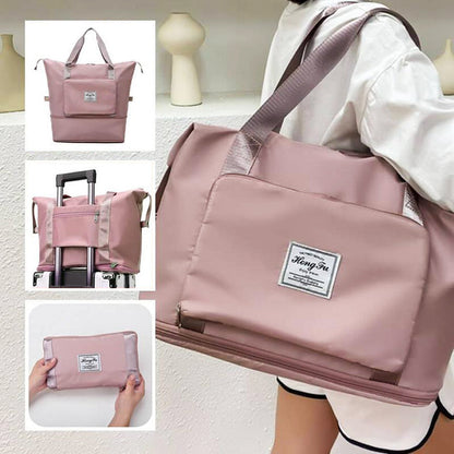 Foldable Large Capacity Travel Bag for Women | Waterproof Oxford Gym & Fitness Tote | Expandable Weekender Overnight Bag | Portable Lightweight Carry-on for Travel & Hospital
