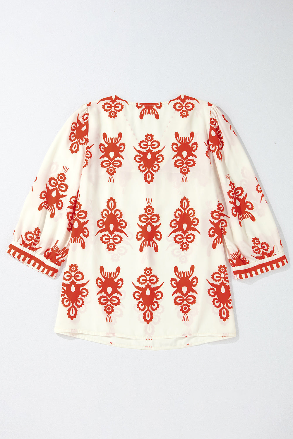 Threaded Pear Vintage Geometric Printed V Neck Blouse