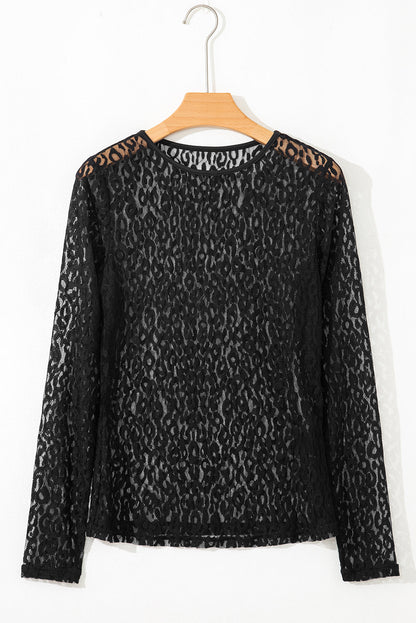 Threaded Pear Denver Pattern Sheer Mesh Long Sleeve Top
