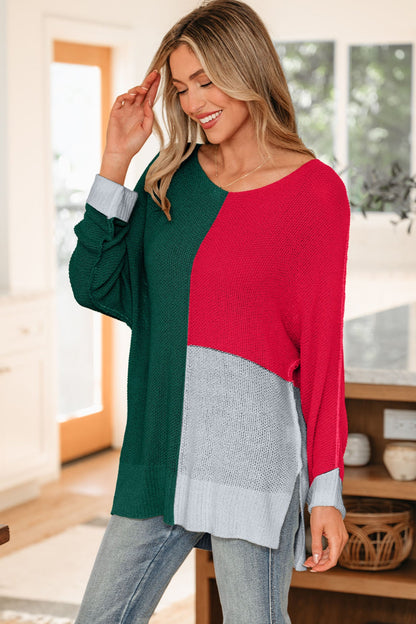 Threaded Pear Demi Block Knit Loose Sweater