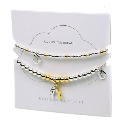 Estella Bartlett Angel Wings Bracelet Set of 2 Silver and Gold Beaded bracelets