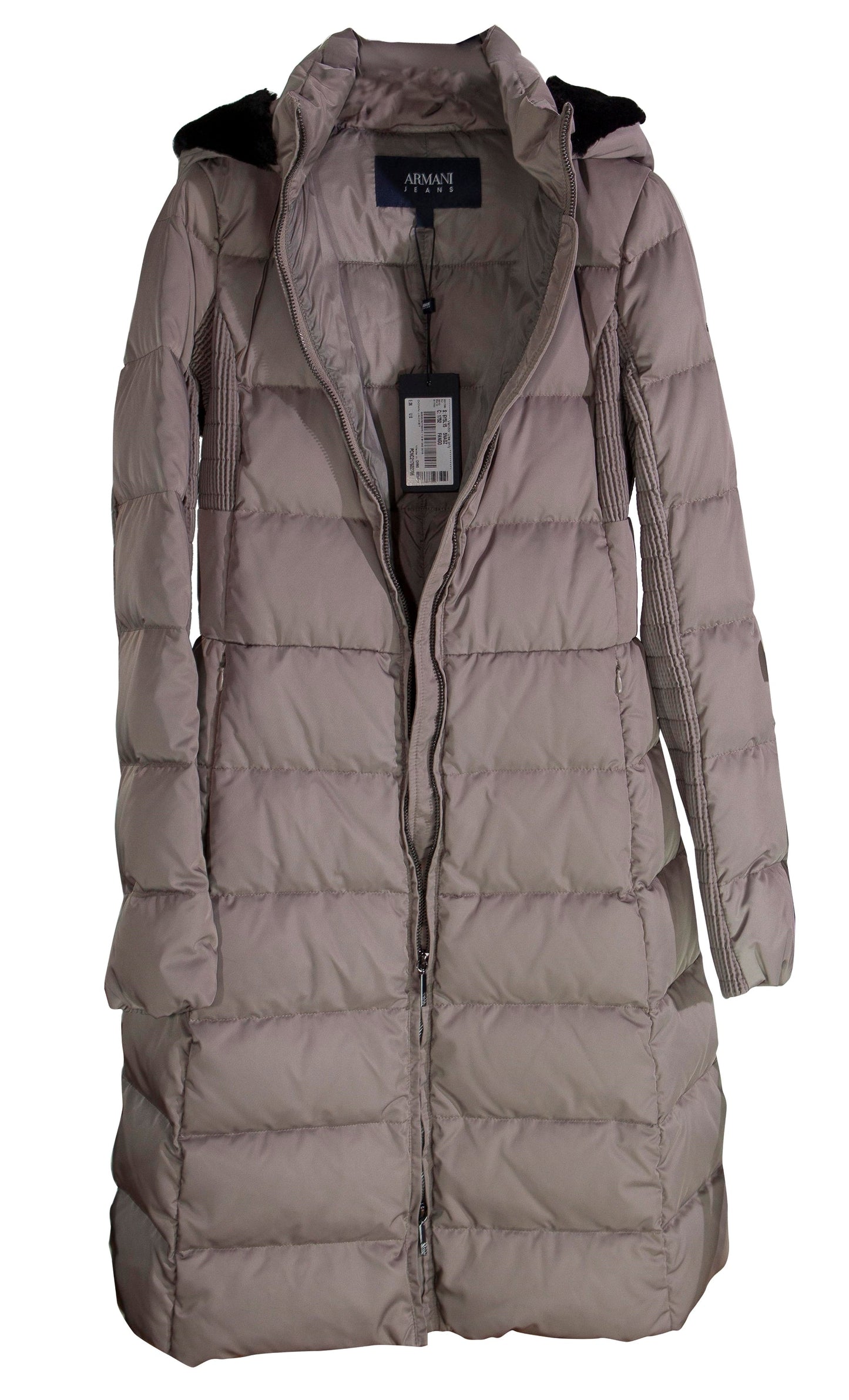 Armani Ladies Coat Beige Hooded Long Down - Size 4 5NAGZ