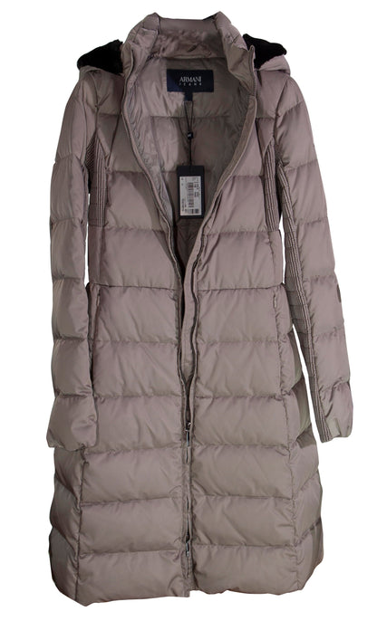 Armani Ladies Coat Beige Hooded Long Down - Size 4 5NAGZ