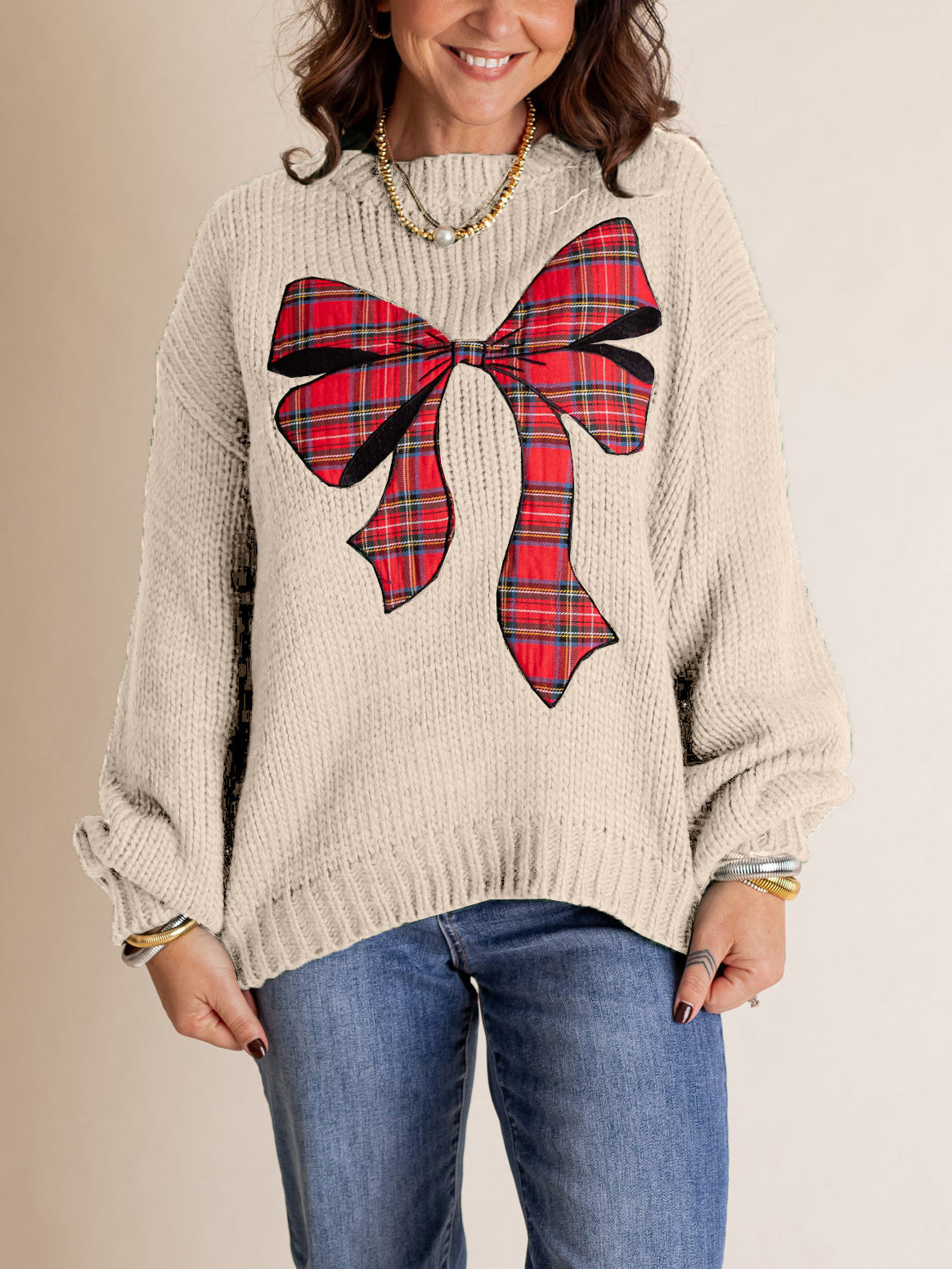 ✨Pinch Me Christmas Plaid Bow Sweater (Final Days: Big Savings!!!)
