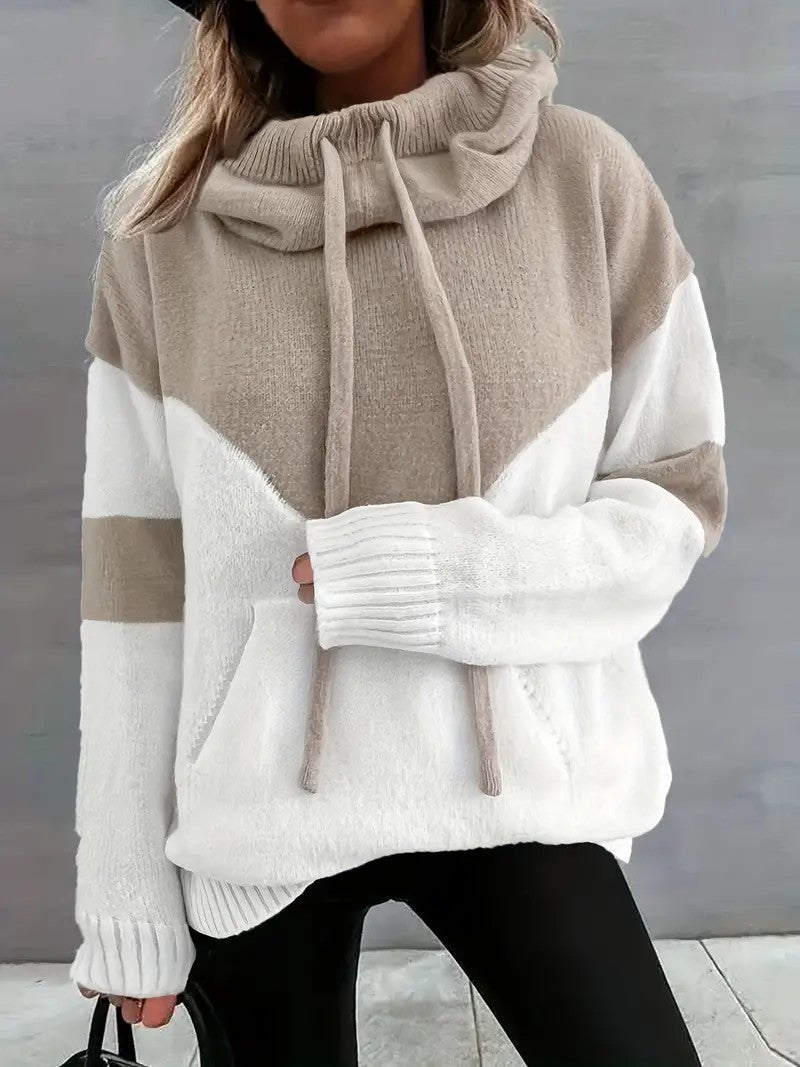 ✨Cozy Color Block Knit Hoodie with Drawstring Details (Final Days: Big Savings!!!)