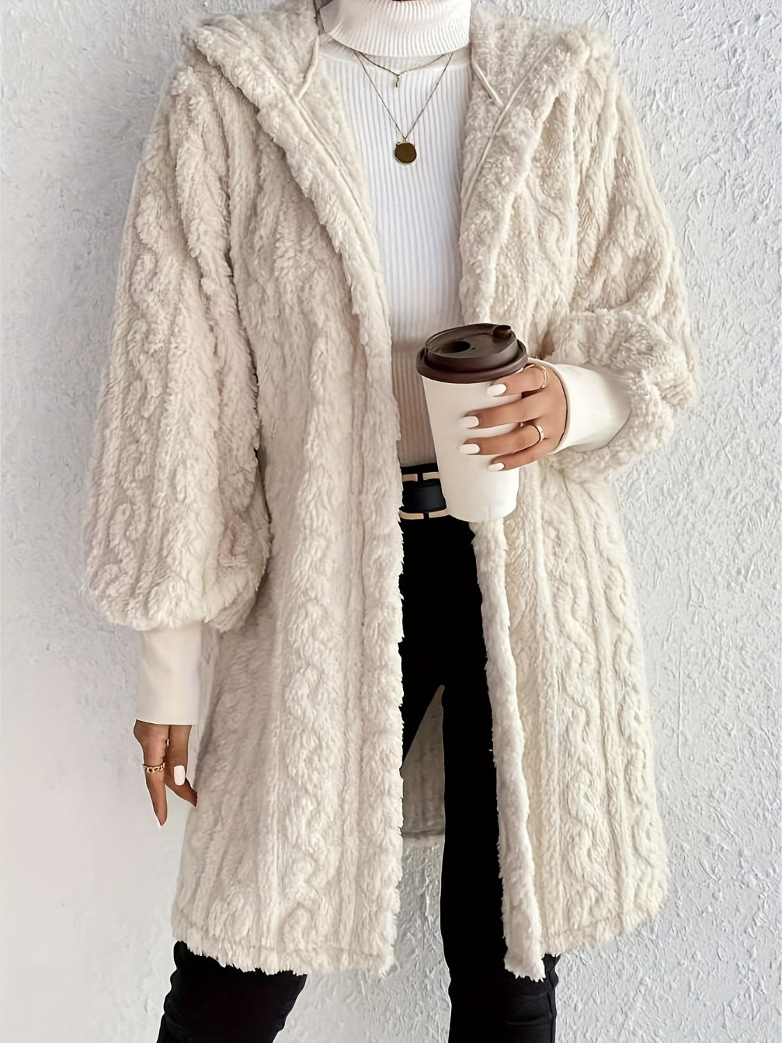 ✨Women's Plush Fleece Soft Midi-Length Jacket with Pockets