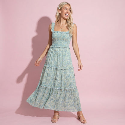 Strappy Smocked Floral Dress