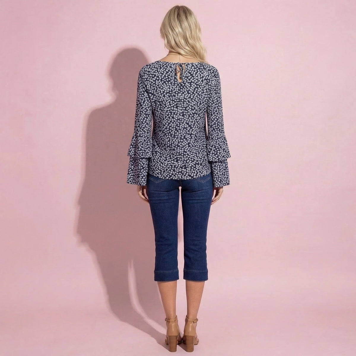 Soft Daisy V-Neck Bell Sleeve Blouse
