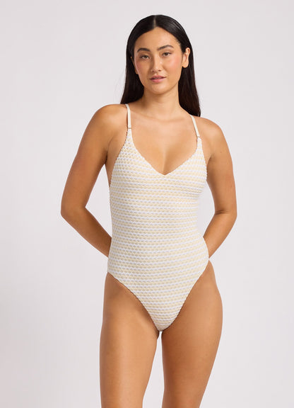 Mesh Effect V Neck One Piece Swimsuit