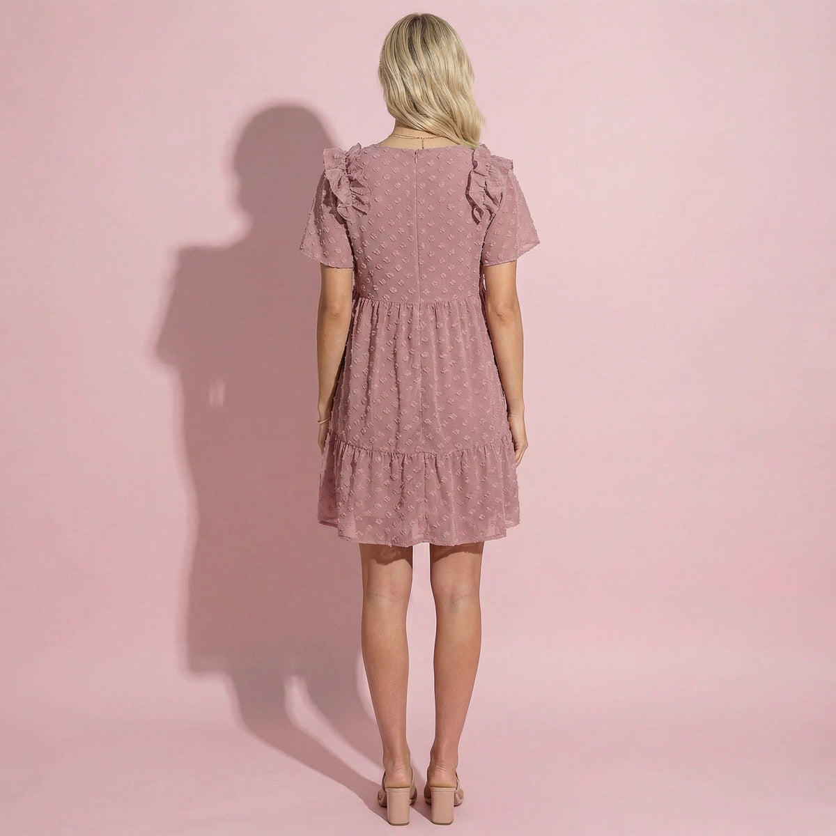 Ruffle Shoulder Textured Floral Dress
