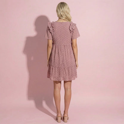 Ruffle Shoulder Textured Floral Dress