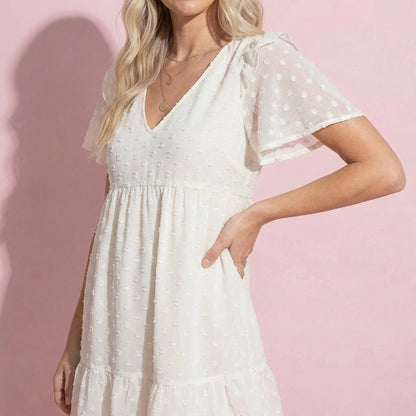 Ruffle Shoulder Textured Floral Dress