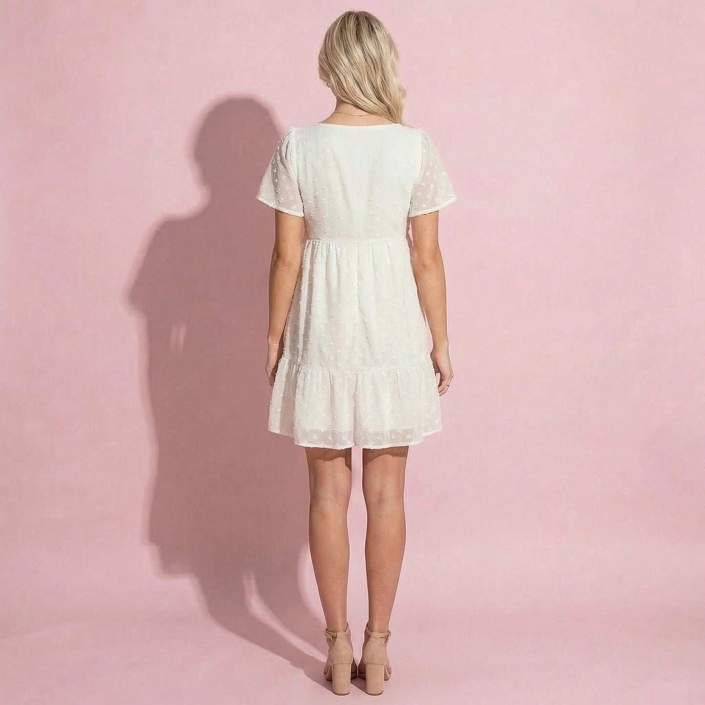 Ruffle Shoulder Textured Floral Dress