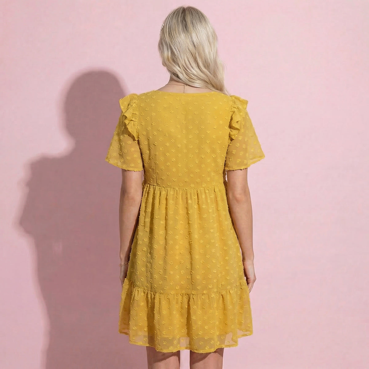 Ruffle Shoulder Textured Floral Dress