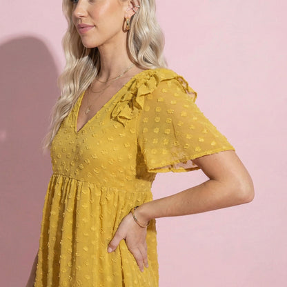 Ruffle Shoulder Textured Floral Dress