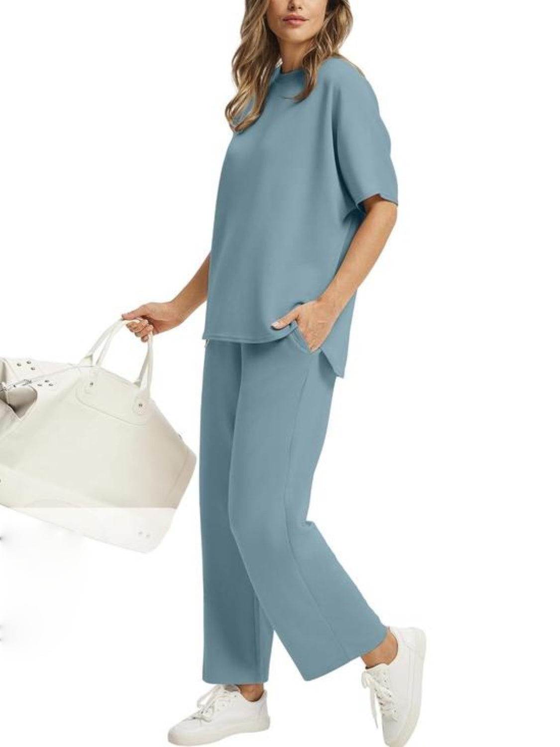 2026 Women Oversized Tshirt and Wide Leg Crop Pants 2 Piece Sets