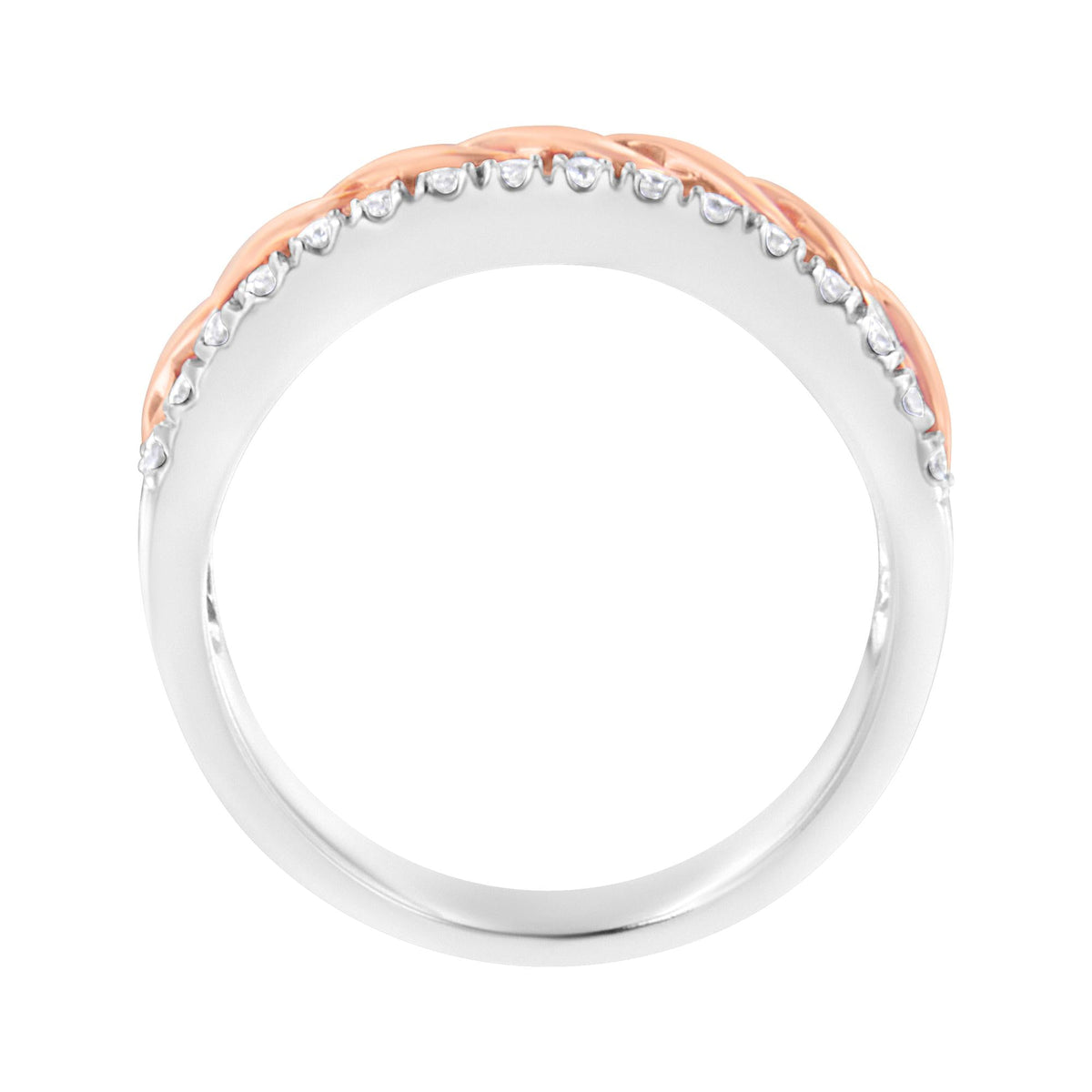 10K White and Rose Gold 1/3 Cttw Diamond Split Shank and Infinity Ribbon Band Ring (I-J Color, I1-I2 Clarity)