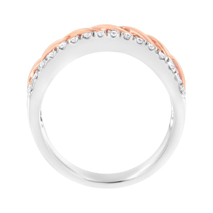 10K White and Rose Gold 1/3 Cttw Diamond Split Shank and Infinity Ribbon Band Ring (I-J Color, I1-I2 Clarity)