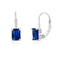 925 Sterling Silver Emerald Cut Lab Created Blue Sapphire Earrings