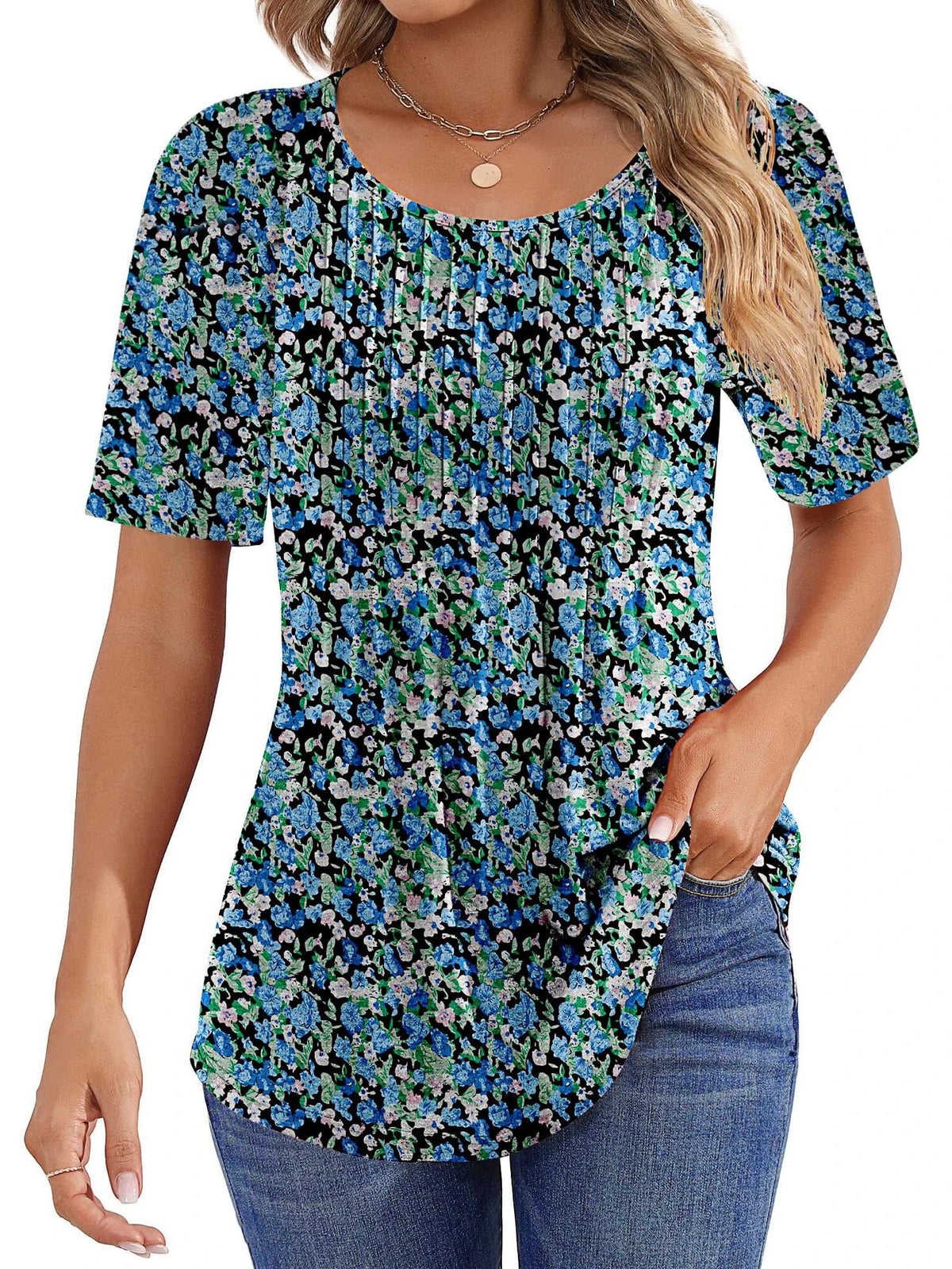 ✨Women Summer Pleated Short Sleeve Tunic Blouses Tops