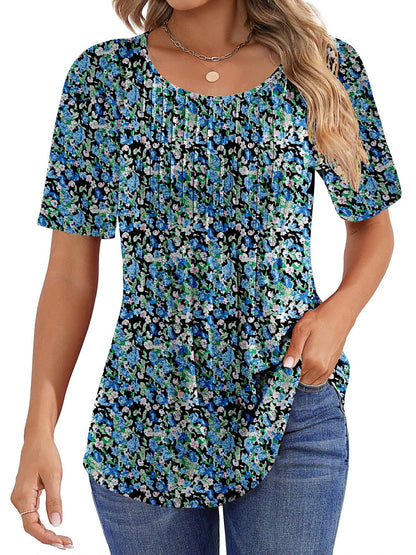 ✨Women Summer Pleated Short Sleeve Tunic Blouses Tops