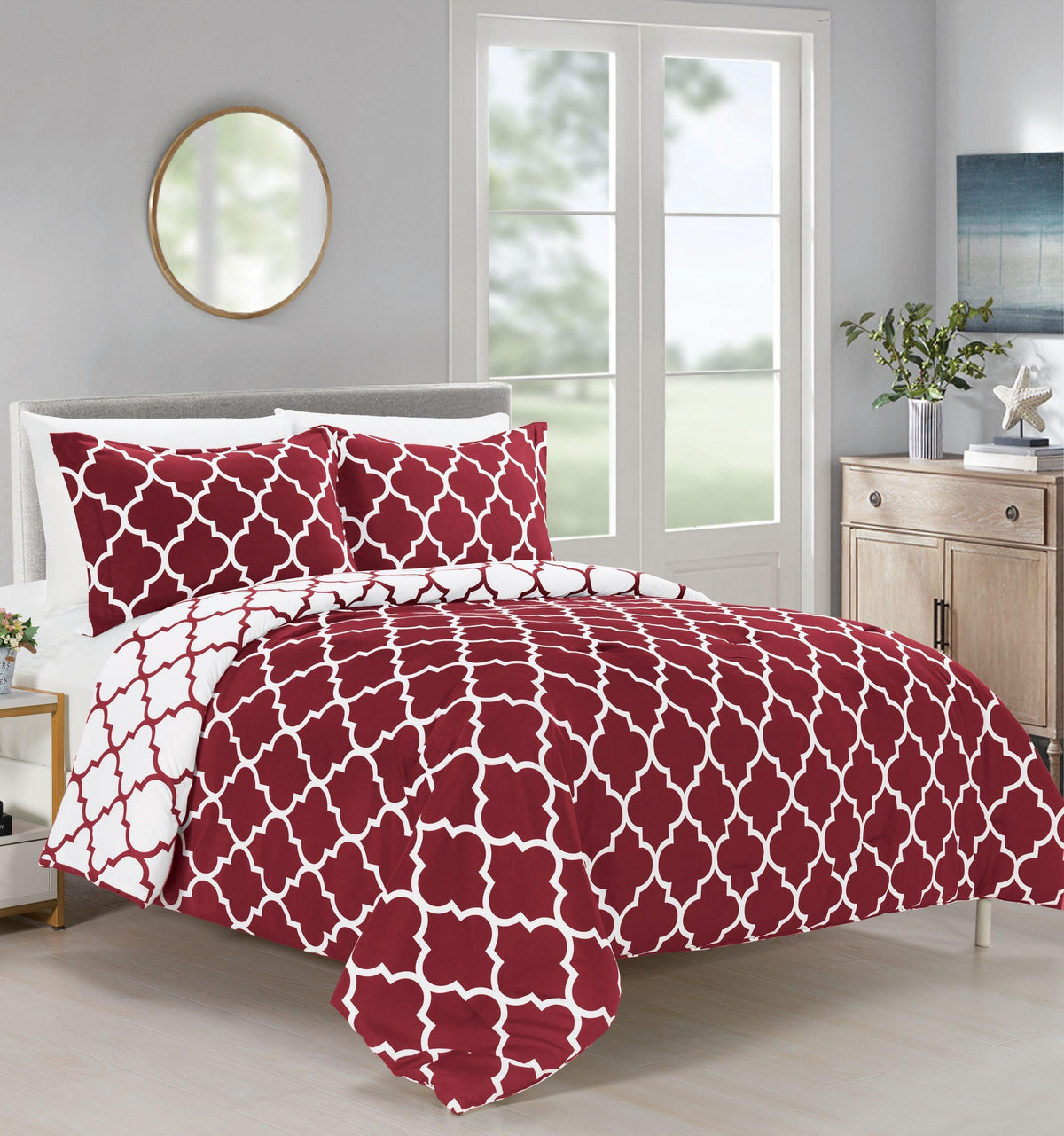 Elegant Comfort 3-Piece Moroccan Trellis Reversible Comforter Set