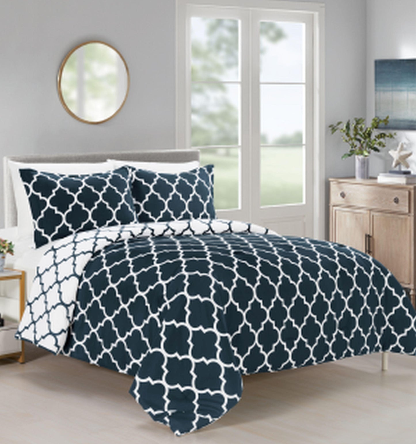 Elegant Comfort 3-Piece Moroccan Trellis Reversible Comforter Set