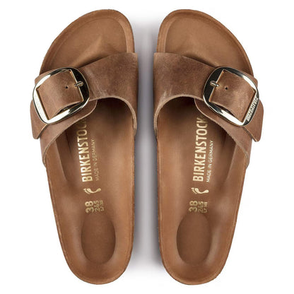 Birkenstock Unisex Madrid Big Buckle Shearling Natural Leather Oiled Cognac