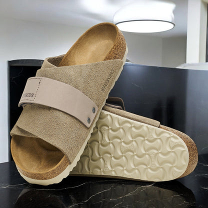Birkenstock Women's Kyoto 'Nubuck Suede Taupe' Narrow Width Sandals