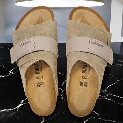 Birkenstock Women's Kyoto 'Nubuck Suede Taupe' Narrow Width Sandals