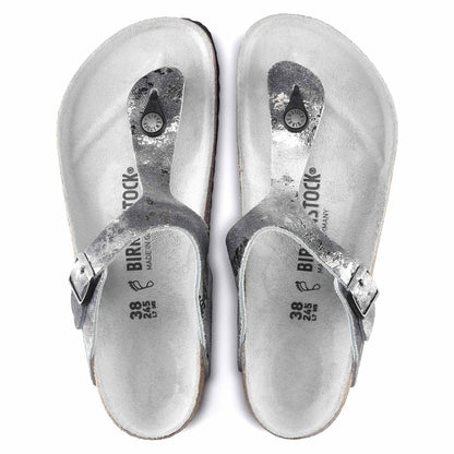 Birkenstock Gizeh Suede Leather Vintage Metallic Grey Silver Sandals