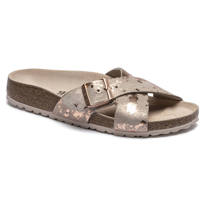 Birkenstock Women's Siena Big Buckle Suede Leather Vintage Metallic Rose Copper Sandals