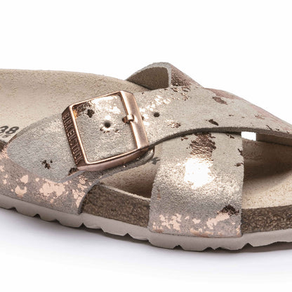 Birkenstock Women's Siena Big Buckle Suede Leather Vintage Metallic Rose Copper Sandals