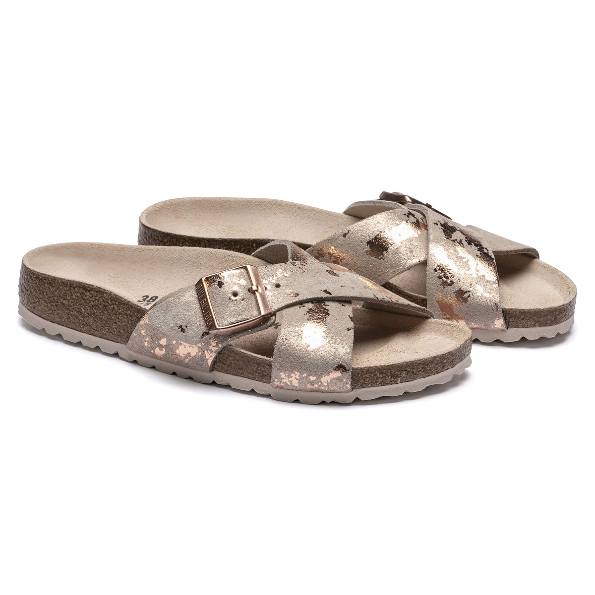 Birkenstock Women's Siena Big Buckle Suede Leather Vintage Metallic Rose Copper Sandals