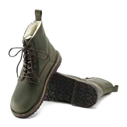 Birkenstock Women's Bryson Shearling Oiled Nubuck Leather Hunter Green Boots