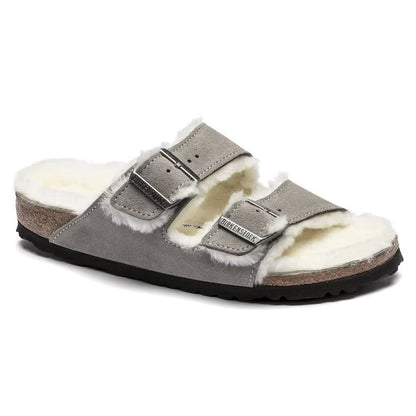 Birkenstock Arizona Shearling Suede Leather Stone Coin