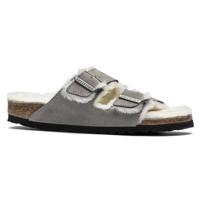 Birkenstock Arizona Shearling Suede Leather Stone Coin
