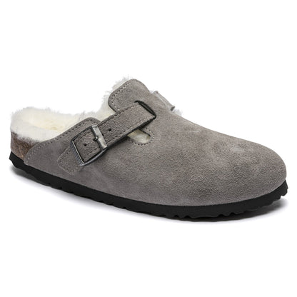 Birkenstock Boston Shearling Suede Leather 'Regular Fit' Sandals